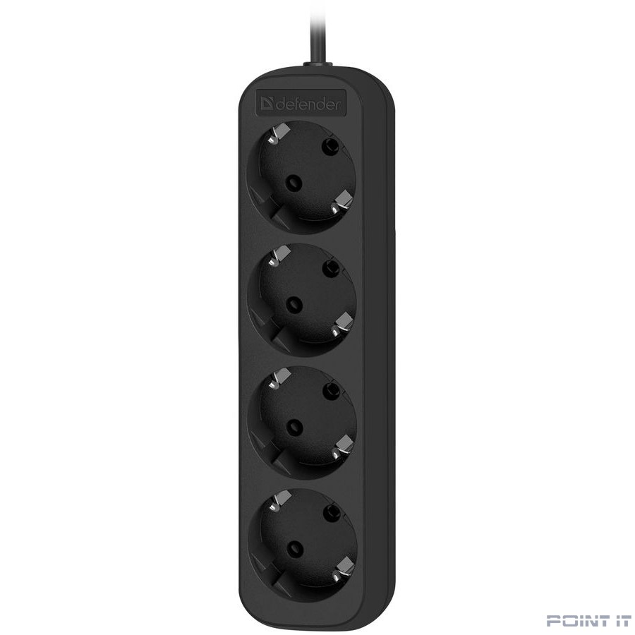 Defender Удлинитель M418 1.8 м, 4 розетки, черный [99325],с заземлением