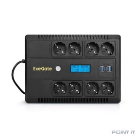 Exegate EX295013RUS ИБП ExeGate NEO Smart LHB-650.LCD.AVR.8SH.CH.RJ.USB &lt;650VA/390W, LCD, AVR, 8*Schuko, RJ45/11, USB, 4*USB-порта для зарядки, Black&gt;