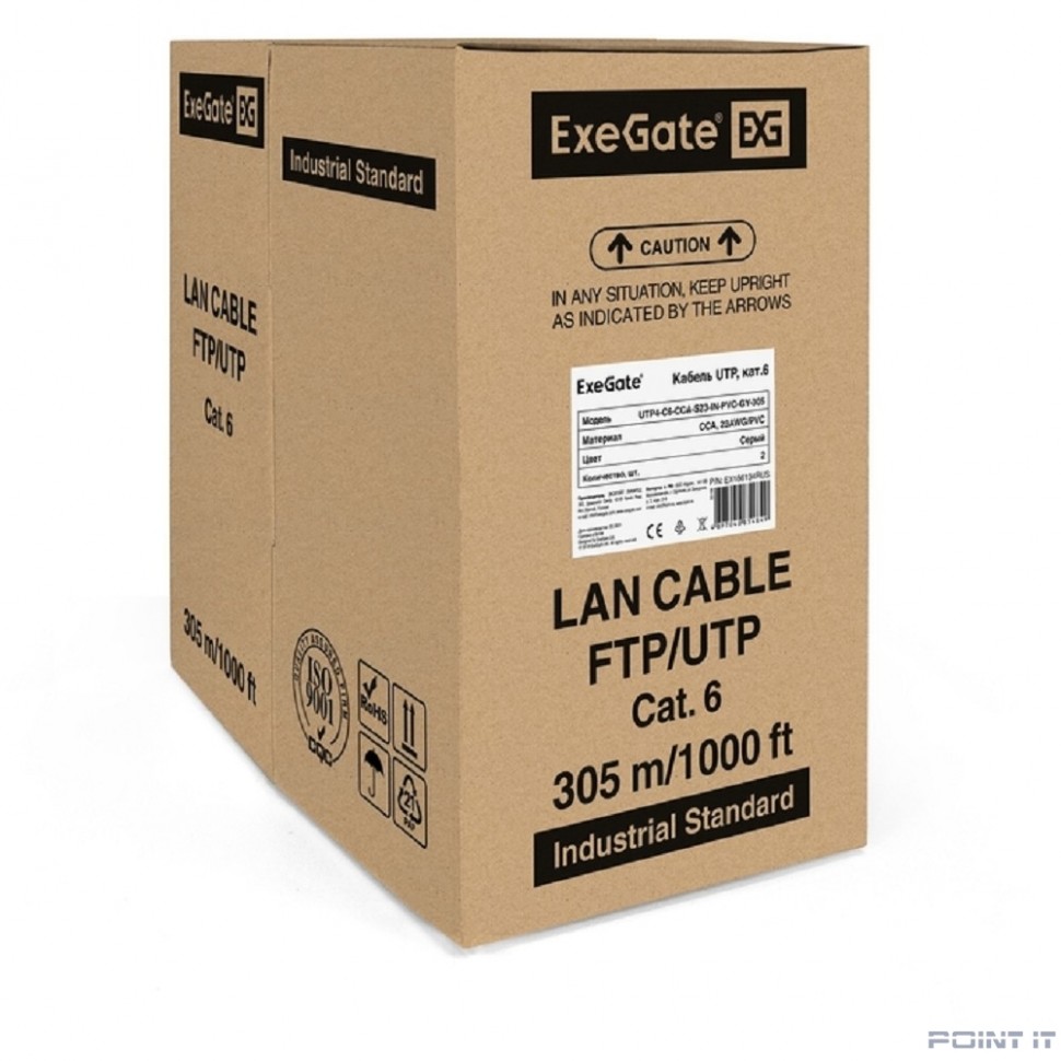Exegate EX186134RUS Кабель UTP 4 пары кат.6 Exegate CCA, 23AWG, 305м pullbox, серый